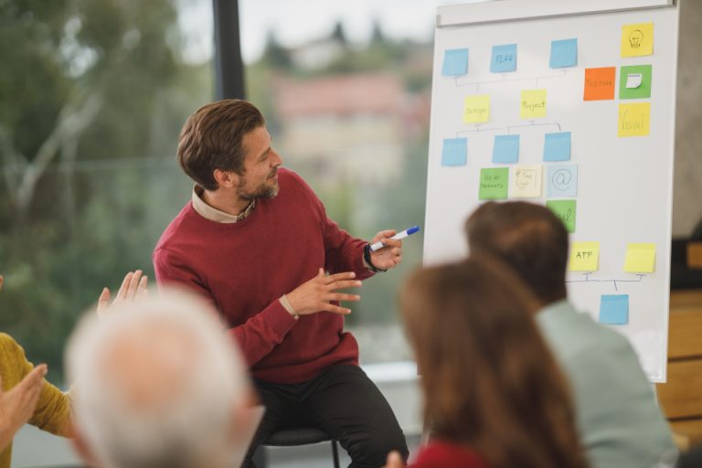 Consultant presenting a hiring plan to a team